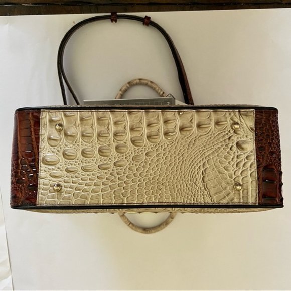 Brahmin Ivory Croc-Embossed Satchel with Brown Trim - Picture 2 of 9